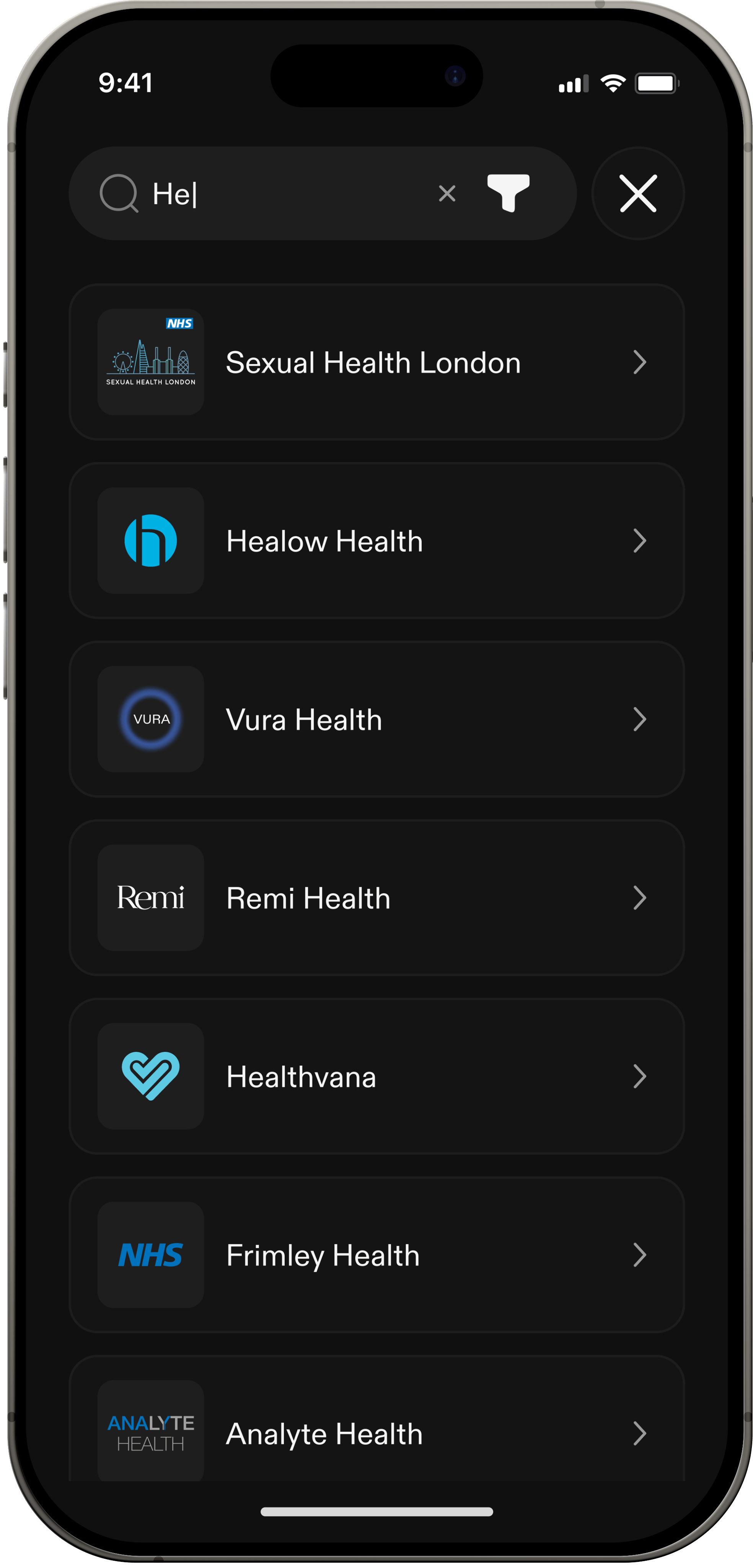 Suche nach einem Gesundheitsanbieter in der Zults-App